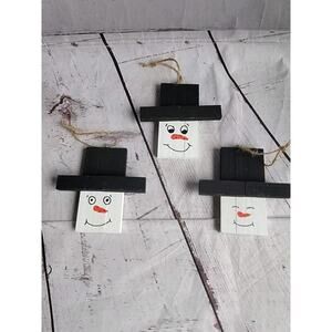 Handmade Lot 3 Wooden Handpainted Snowman Ornaments New Lot 2